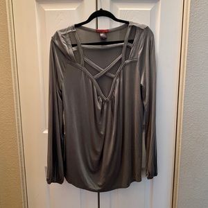 BKE Red long sleeve green blouse